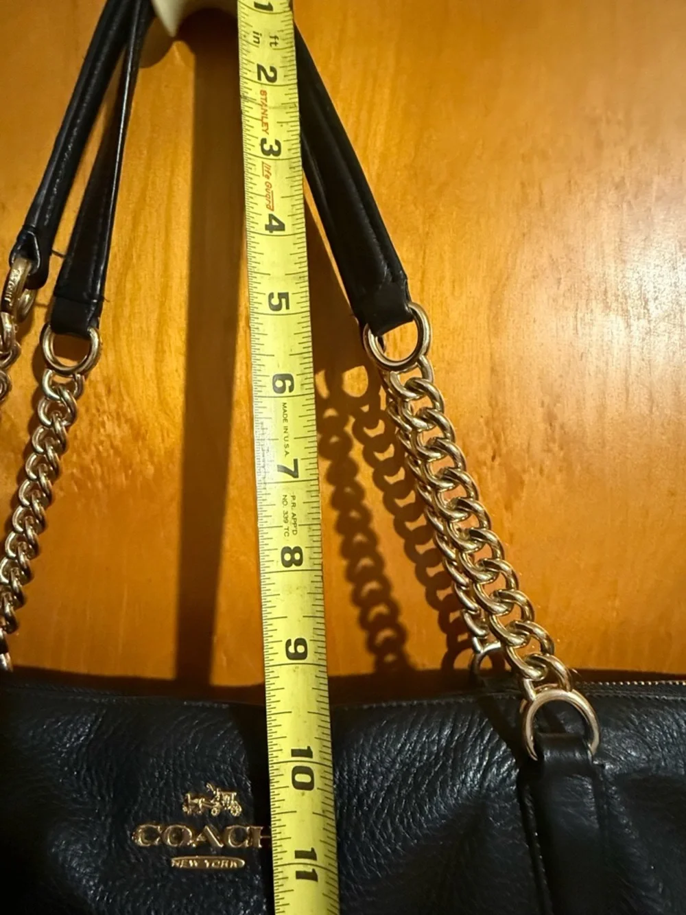 Coach Ava Black Pebble Leather Chain-Handle Tote - Picture 15 of 16